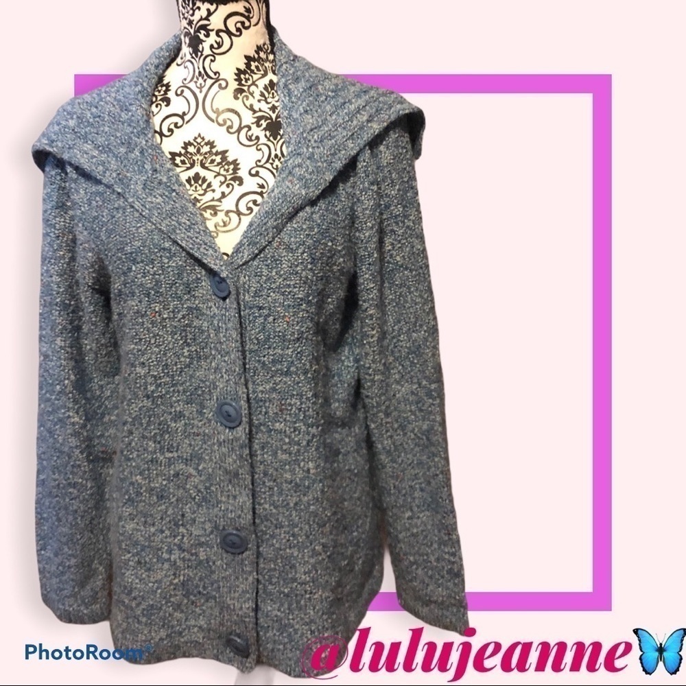 Cj BANKS blue marled button front cardi/sweater